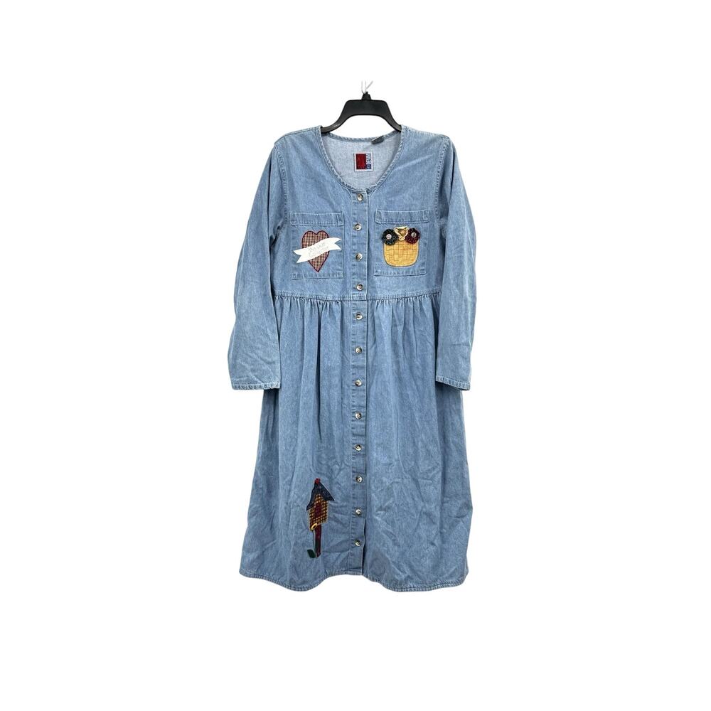 Sunbelt Denim Dress Basket Collector Size Medium 100% Cotton Embroidered Long